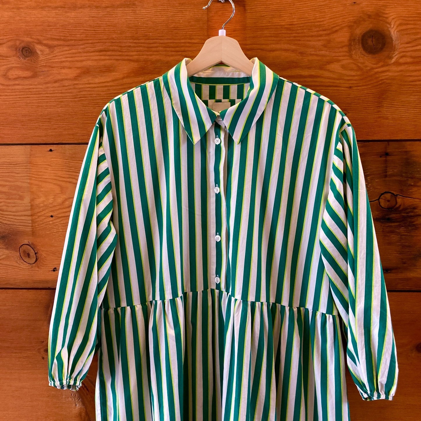 Maeve Anthropologie Green Striped Bettina Midi Length Dress - SIze L - 0206BS