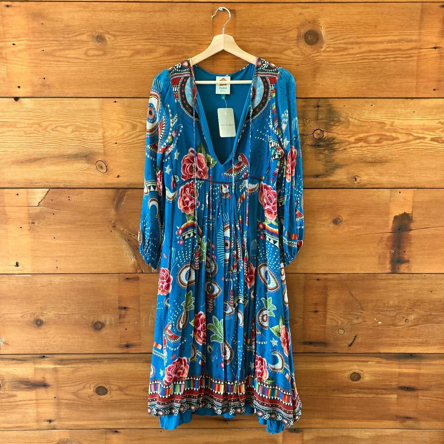 Farm Rio Anthropologie Mystic Blue Midi Length Dress - Size S - 0813CG