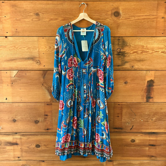 Farm Rio Anthropologie Mystic Blue Midi Length Dress - Size S - 0813CG