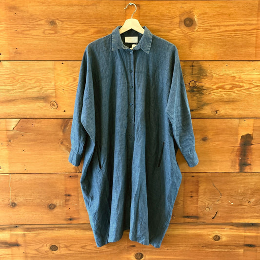 Reality Studio Dark Blue Chambray Loose Fit Linen Romper - Size S - 0613IM