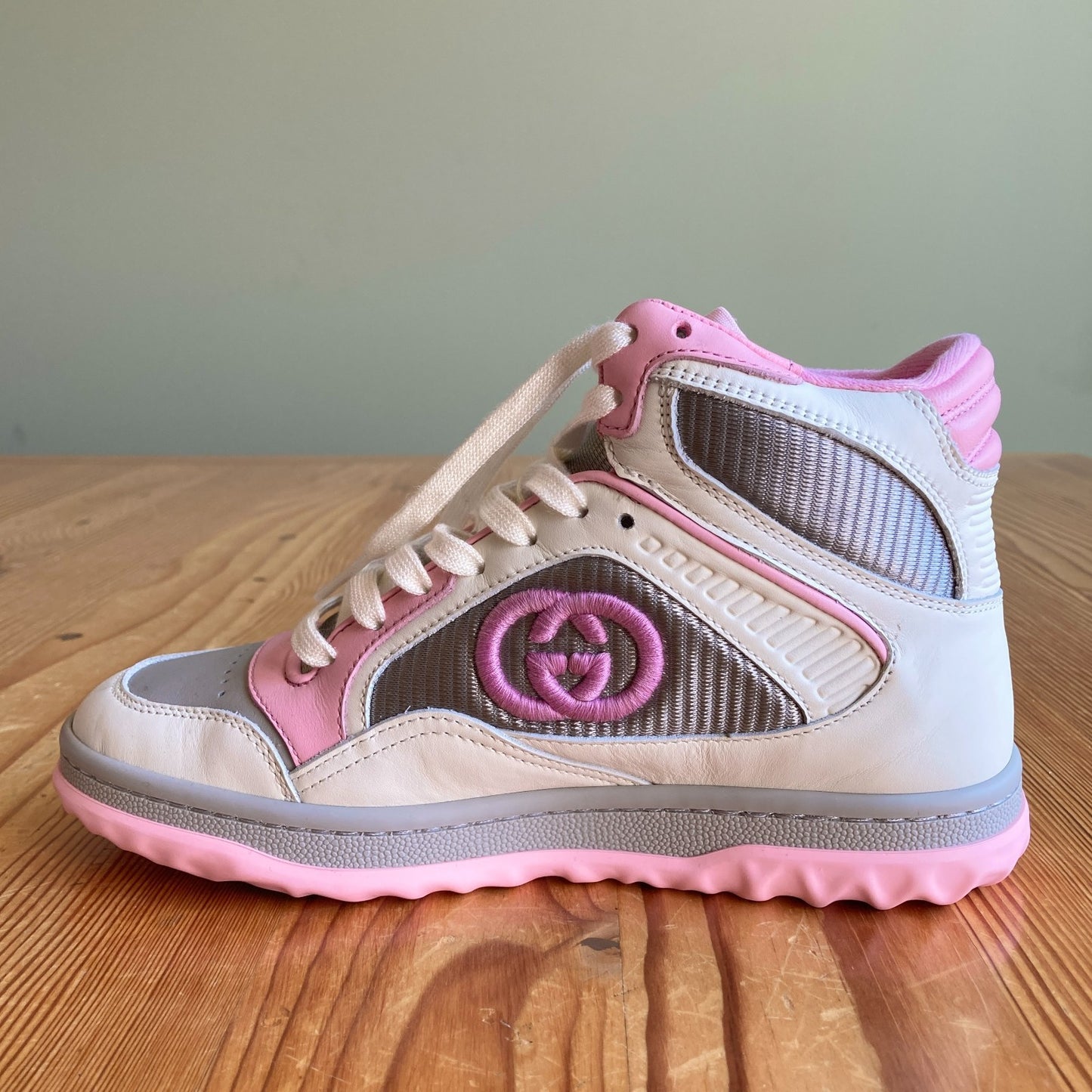 Gucci White / Pink High Top Mac80 Sneakers Shoes - Sz 34.5 / 4.5 US NIB - 0415AB
