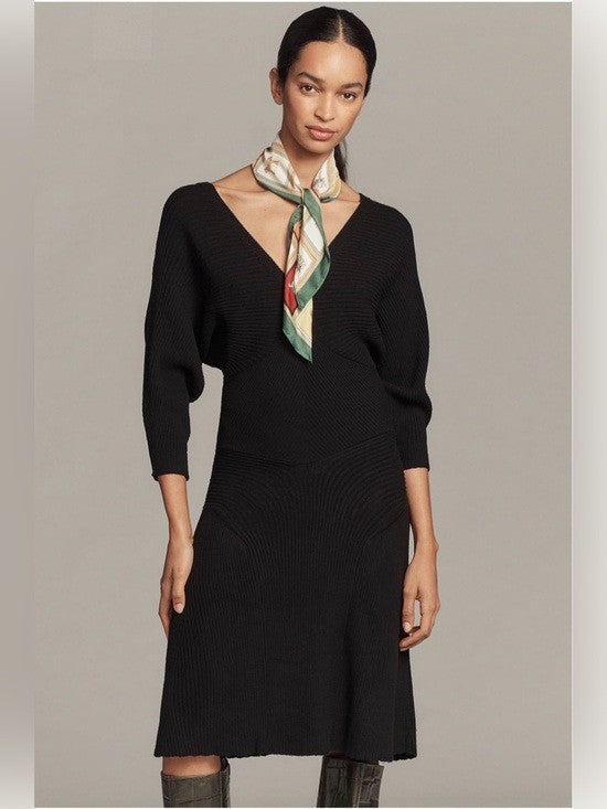 Anthropologie $168 Black Ribbed Colorblock Sweater Dress - Size M - NEW - 0715DP