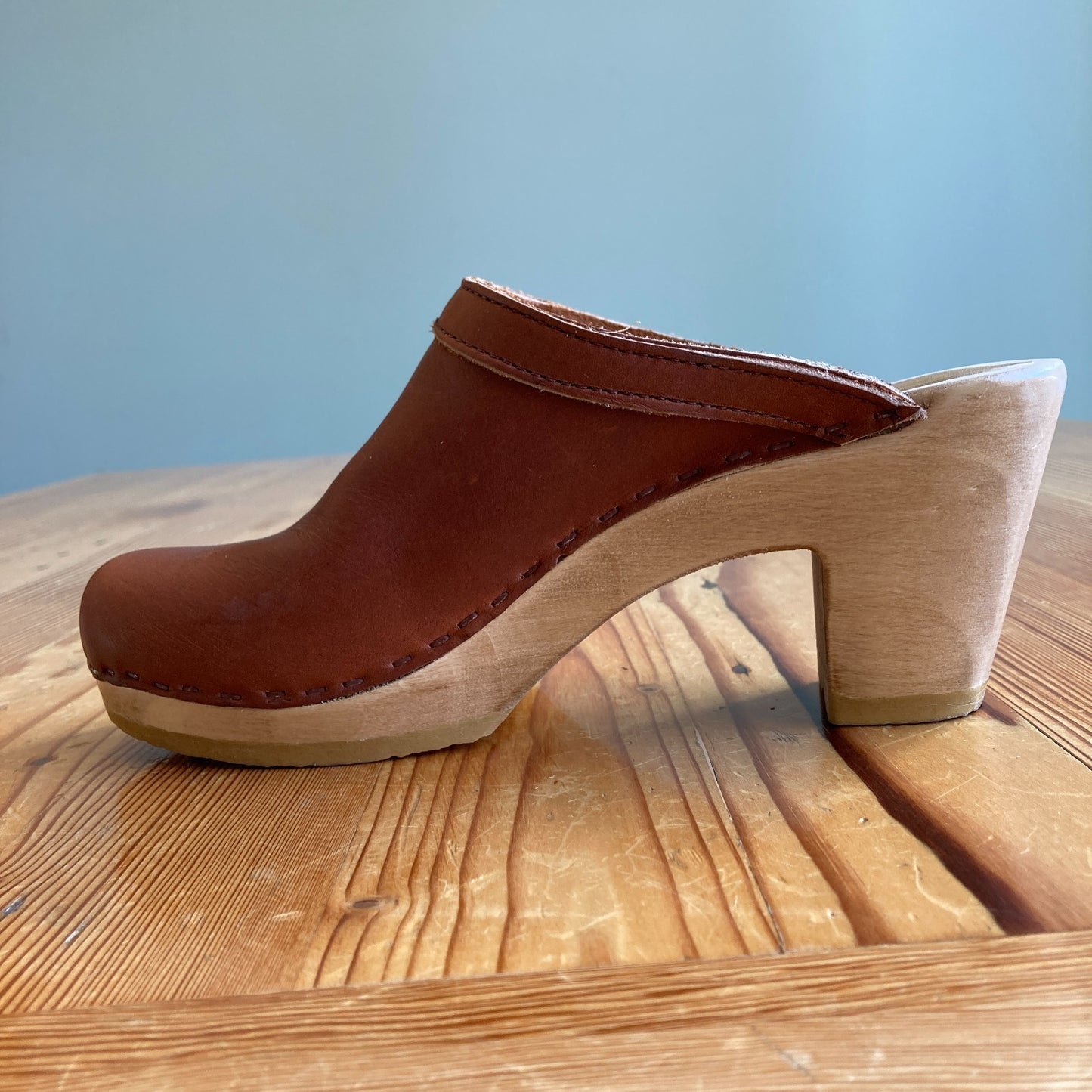 No. 6 Store Brown Leather Platform Stapled Clogs Shoes - Size 39 / 8 - 1011SC