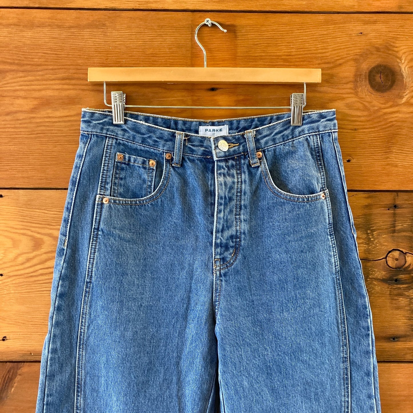 Parke Medium Wash Button Fly Horseshoe Barrel Leg Jeans - Size 27 - 0815JF