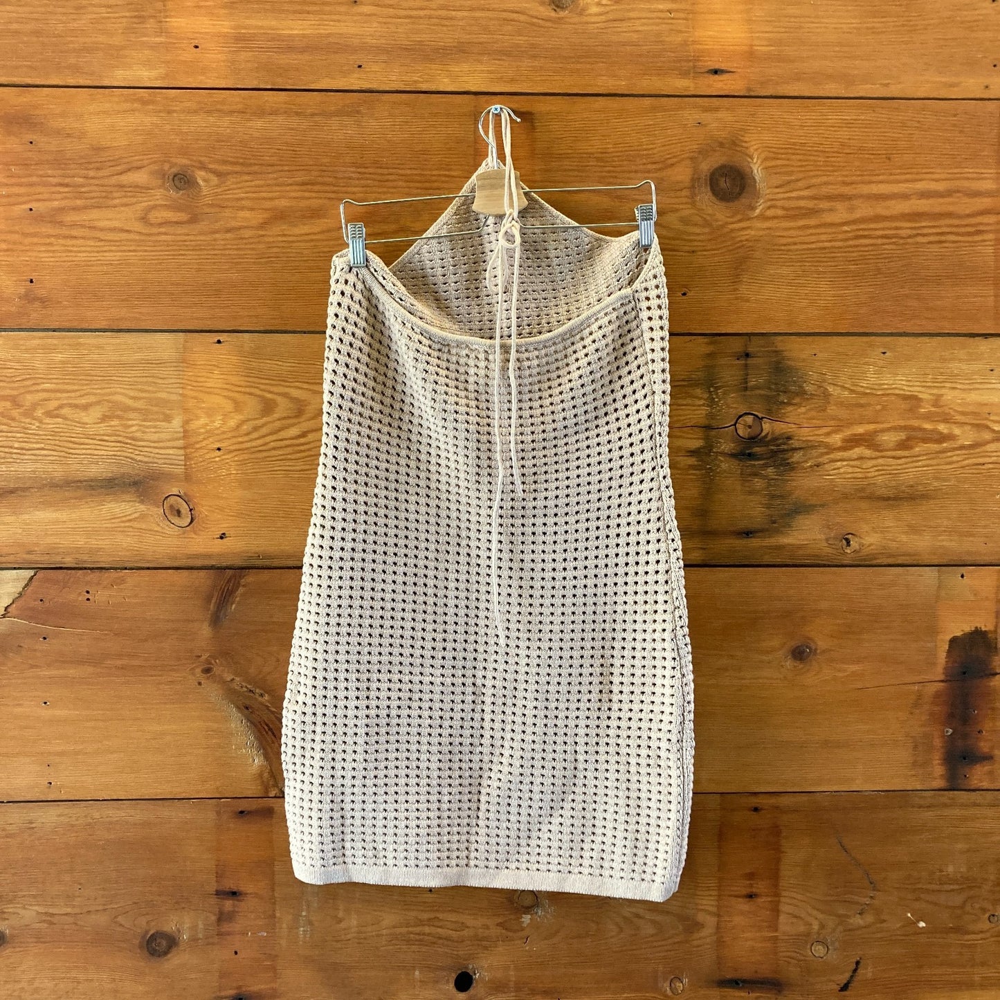 Reformation Tan Knit Cotton Halter Tie Neck Dress - Size XL - NEW - 1125EA