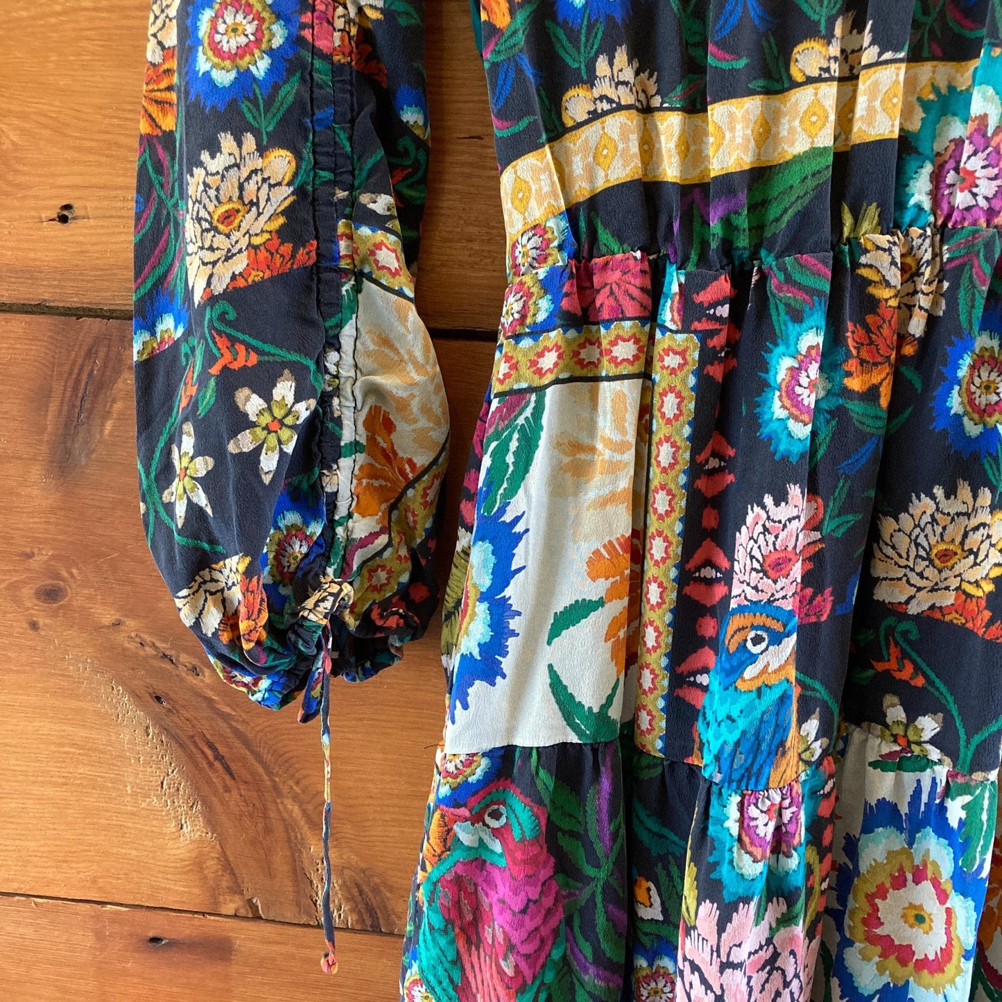 Johnny Was Floral Print Silk Brona Long Sleeve Midi Dress - Size S - 0514CP