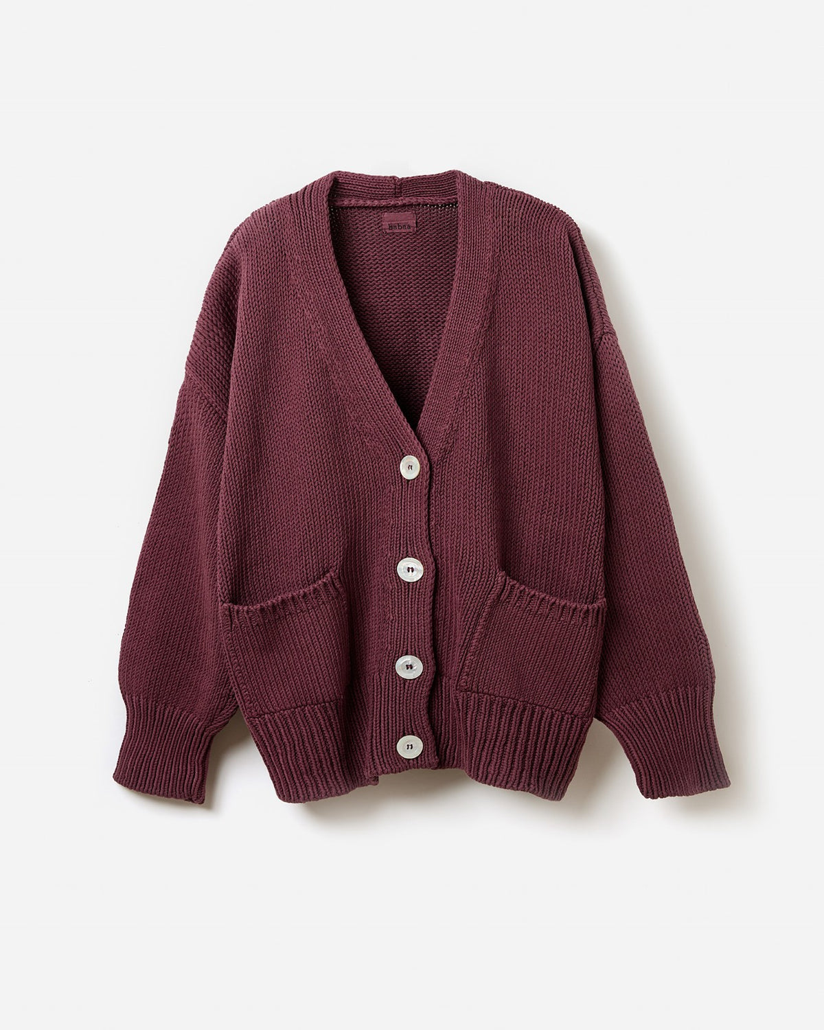 Babaa $320 Black Cherry Button Up Cotton No16 Cardigan Sweater - 0606RO