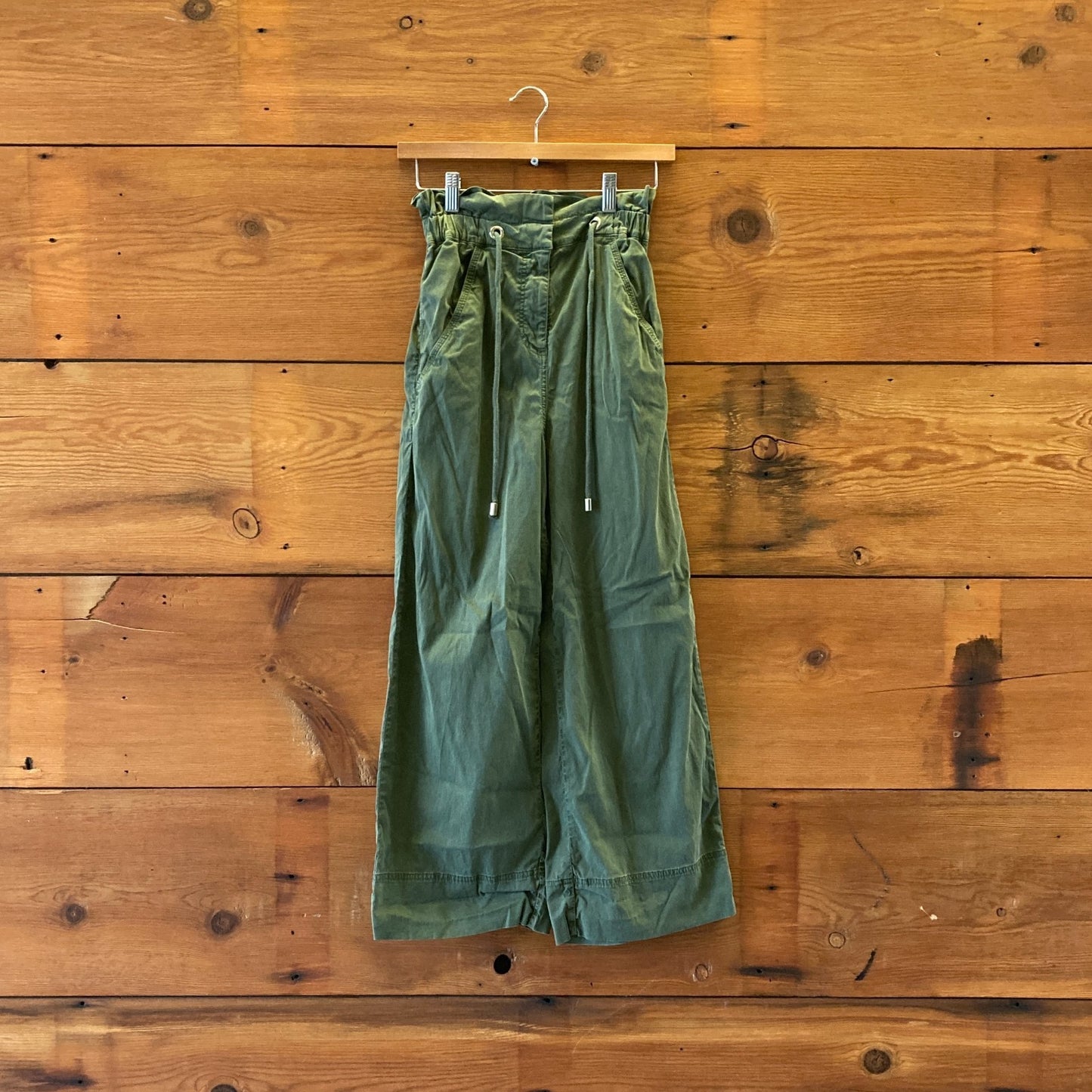 34 / XS - Sezane Khaki Green High Waisted Paperbag Wide Leg Jacob Pants 0415CD