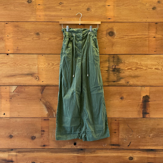 34 / XS - Sezane Khaki Green High Waisted Paperbag Wide Leg Jacob Pants 0415CD