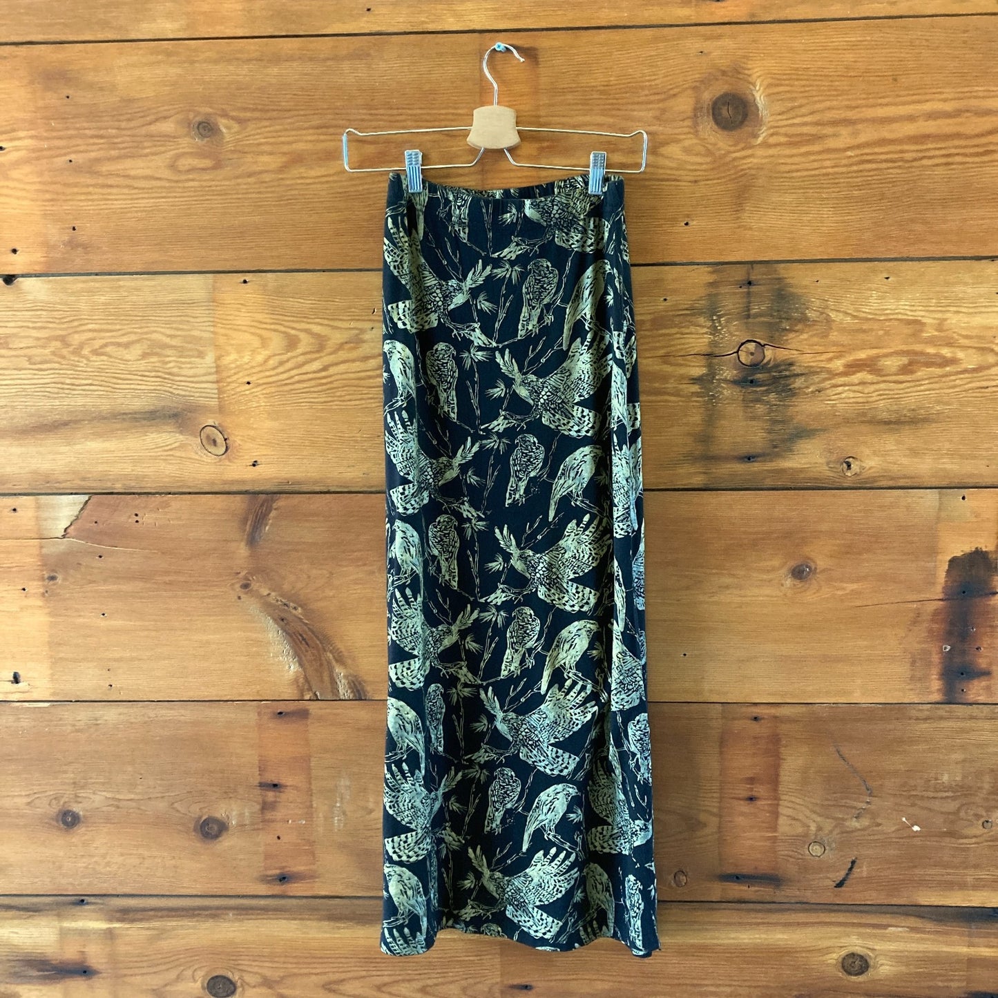 Thief & Bandit Black Gold Floral Birds Handpainted Skirt - Size S - 0314GM