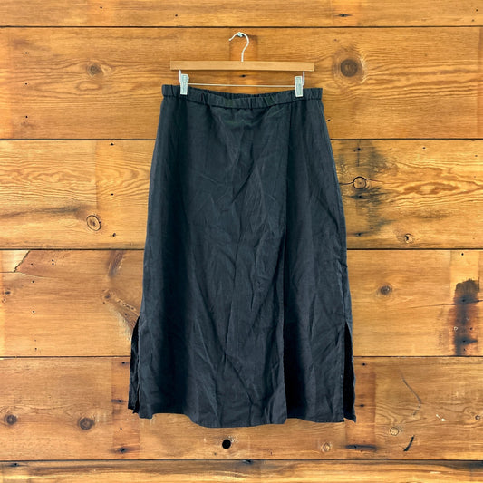 Eileen Fisher Black 100% Linen Faux Wrap Elastic Waist Skirt - Size XS - 0905AG