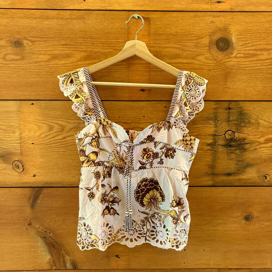 Farm Rio $180 Tropical Landing Embroidered Cotton Tank Top - Sz M - NEW - 0715DP
