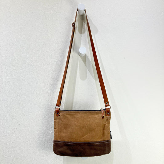 Shift + Wheeler Brown Waxed Canvas & Leather Crossbody Bag - 1103ES
