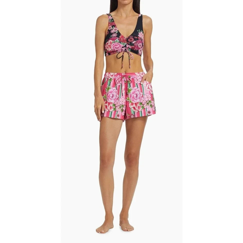 Johnny Was Pink Floral Print Bocardi NEW Nylon Shorts - Size S - 0304AS