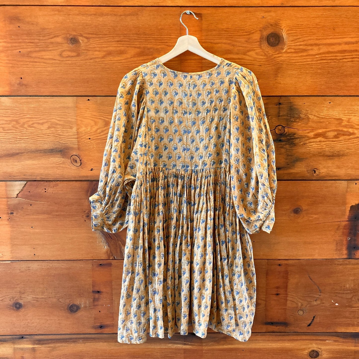 Daughters of India Sandalwood Tan Blue Printed Kyra Mini Dress - Size M - 0425NK