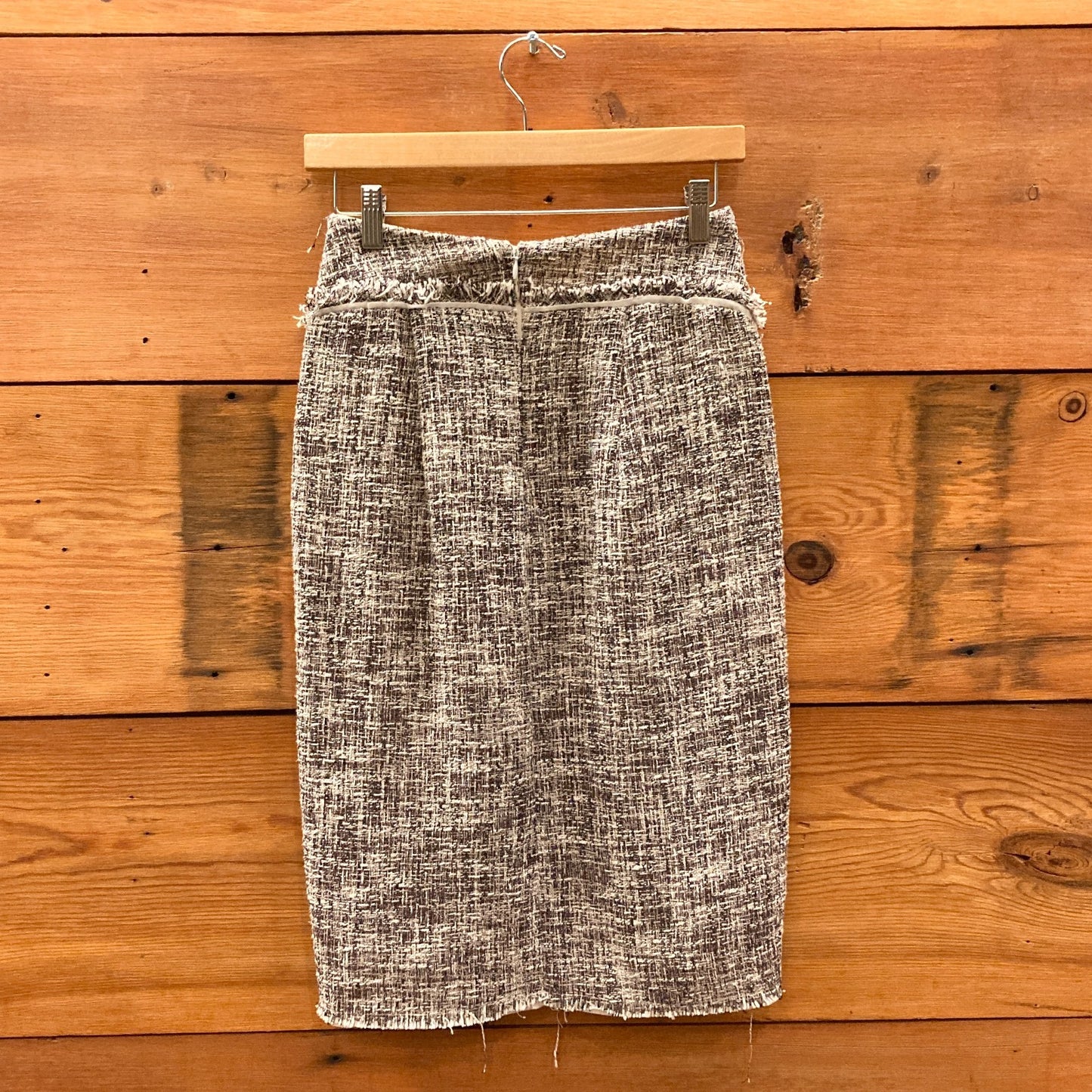 2 - Zac Posen Brown White Silk Tweed Pencil Wiggle Midi Skirt 0426CR