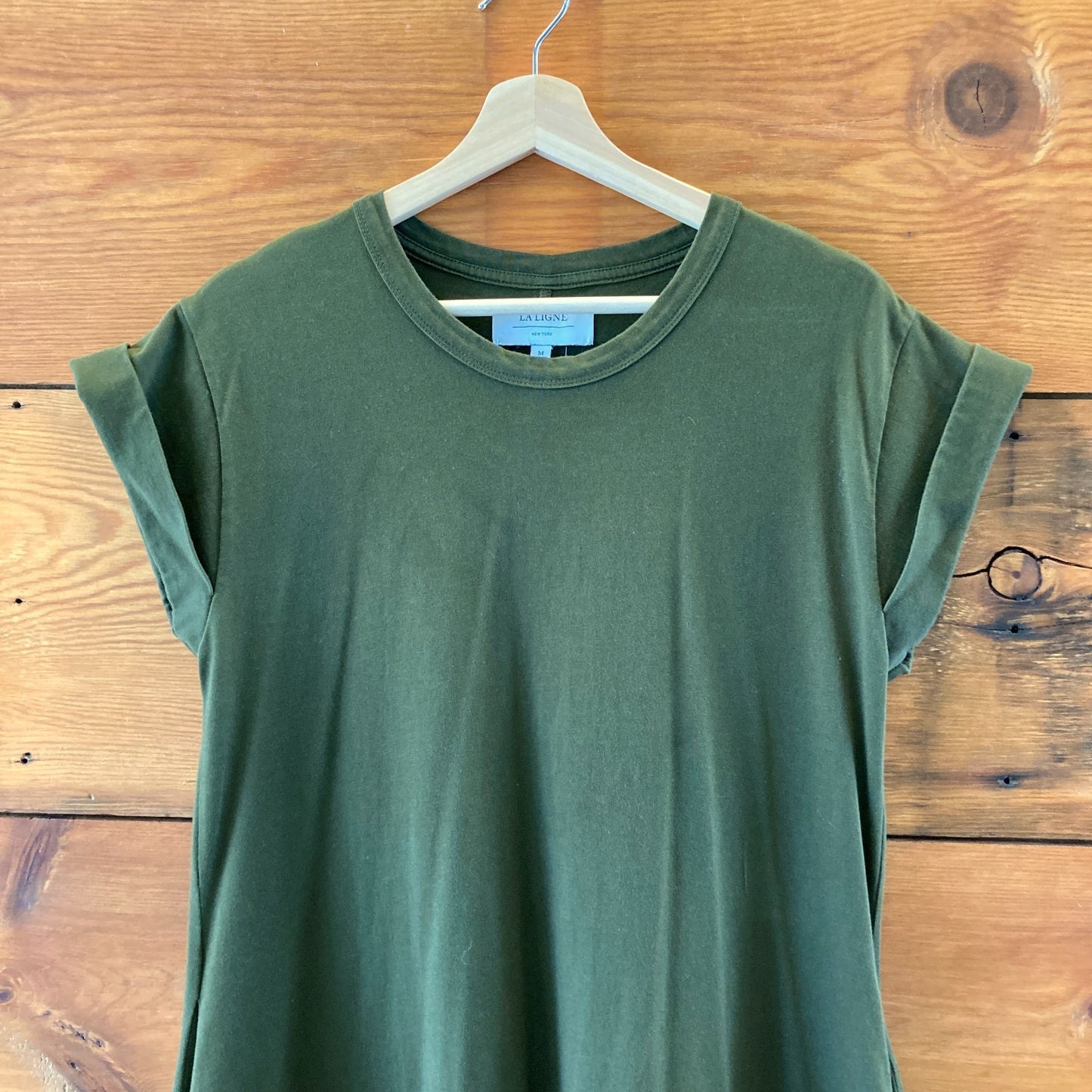 La Ligne Olive Green Short Sleeve Full Length T Shirt Maxi Dress - Sz M - 0131AG
