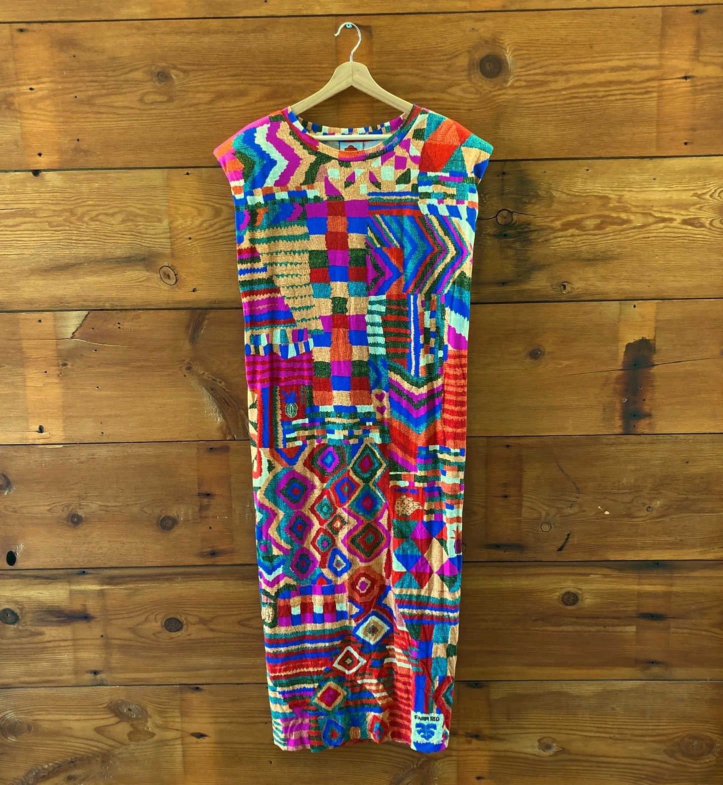 Farm Rio $135 Summer Patches Vibrant Mid Length T Shirt Dress - Size XL - 0218NM