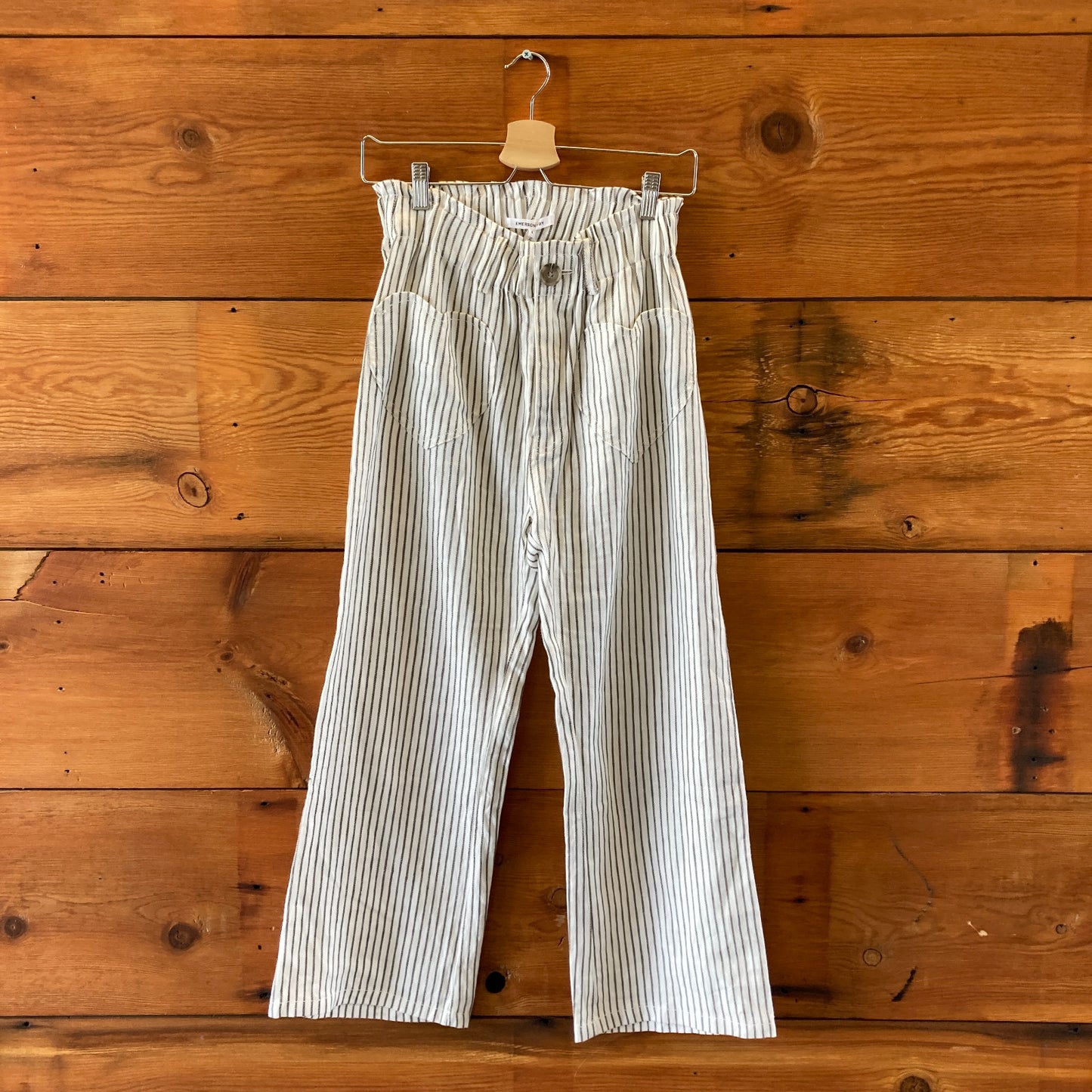 Emerson Fry White & Gray Striped Heart Pocket Babas Pants - Sz S - 0517DS