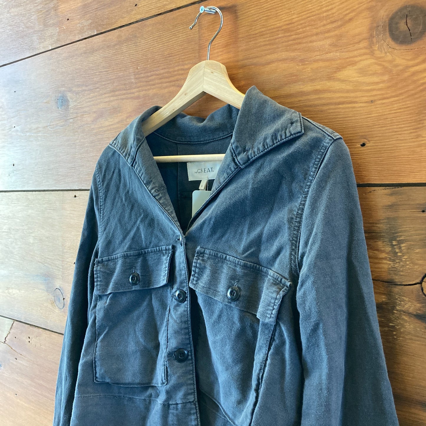 The Great Dark Gray Flare Fit Boxy Button Up Cotton Jacket - Sz 0 / XS - 1105HT