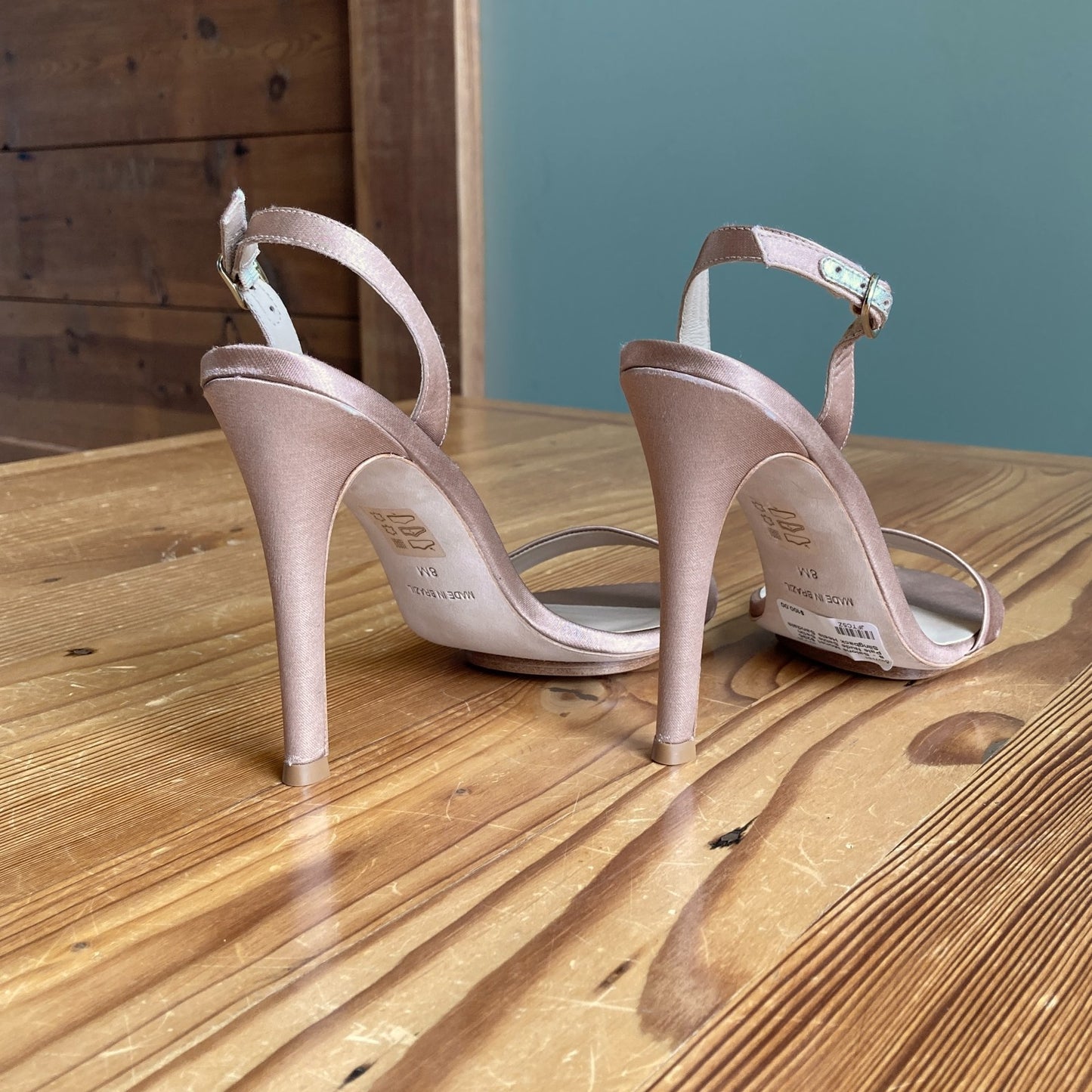 8 - Salone Monet $295 Pale Nude Sable Satin Slingback Heels Sandals NEW 0107HH