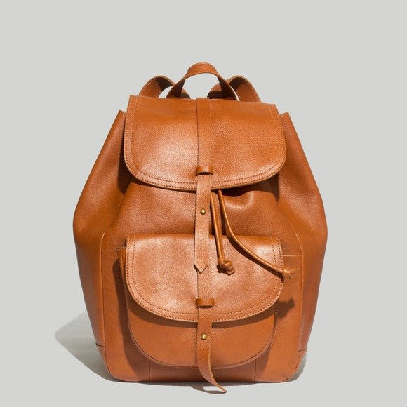 Madewell $228 Honey Brown Leather The Transport Rucksack Backpack Bag 0223LR