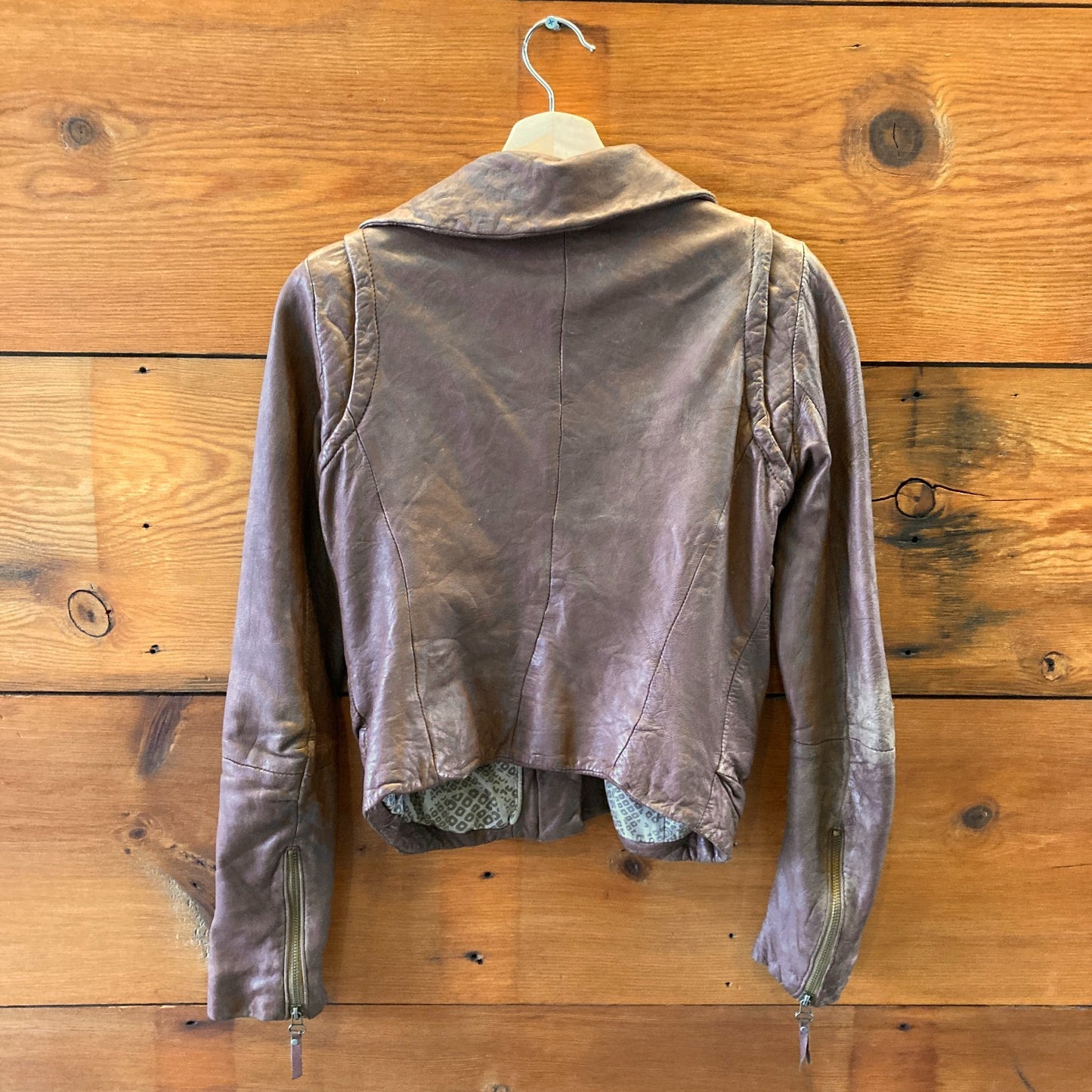 S - Doma Mocha Brown Soft Leather Moto Asymmetrical Zip Jacket 1022SW