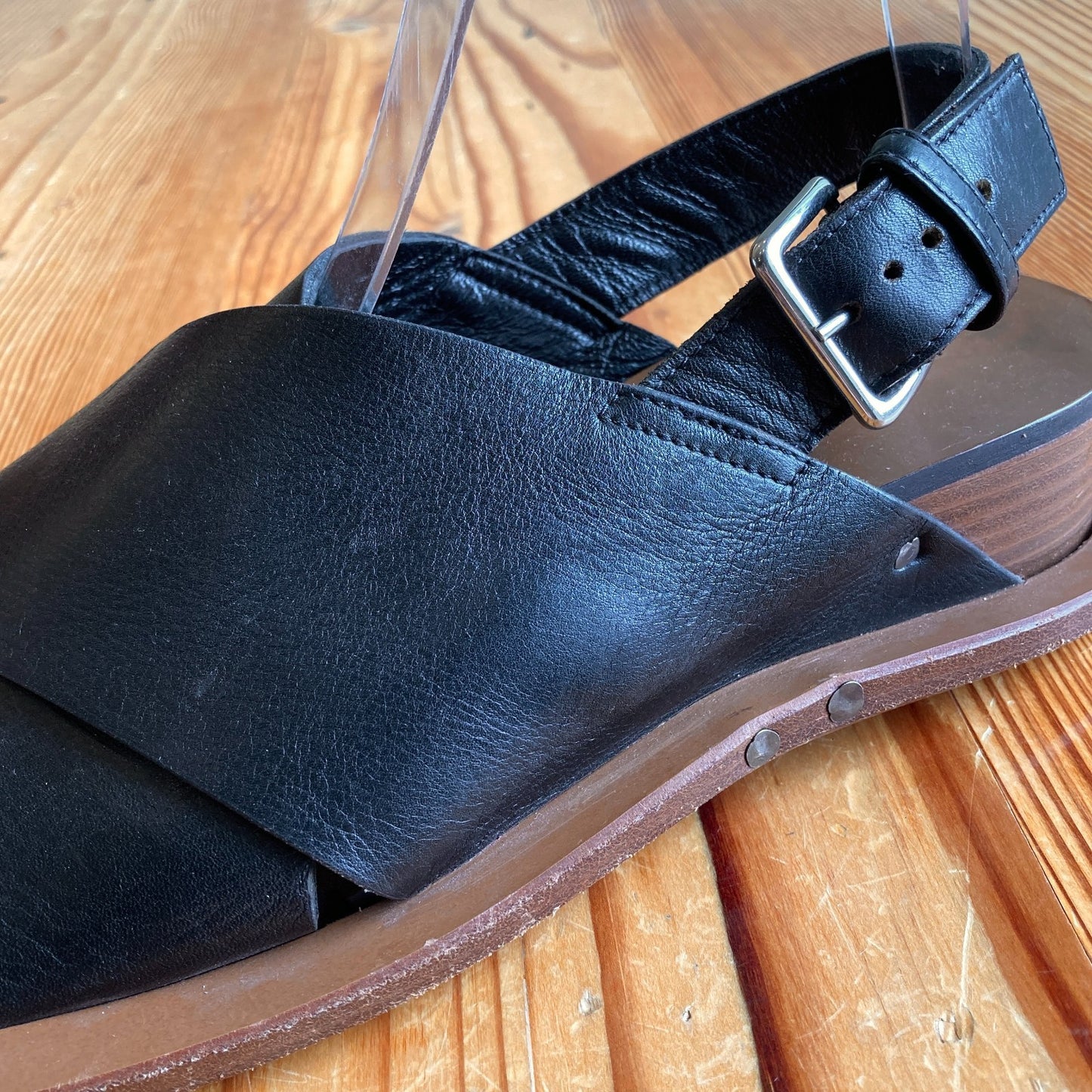 Marni Black Leather Stacked Wedge Heel Sandals Shoes - Size 9 - 1114LH