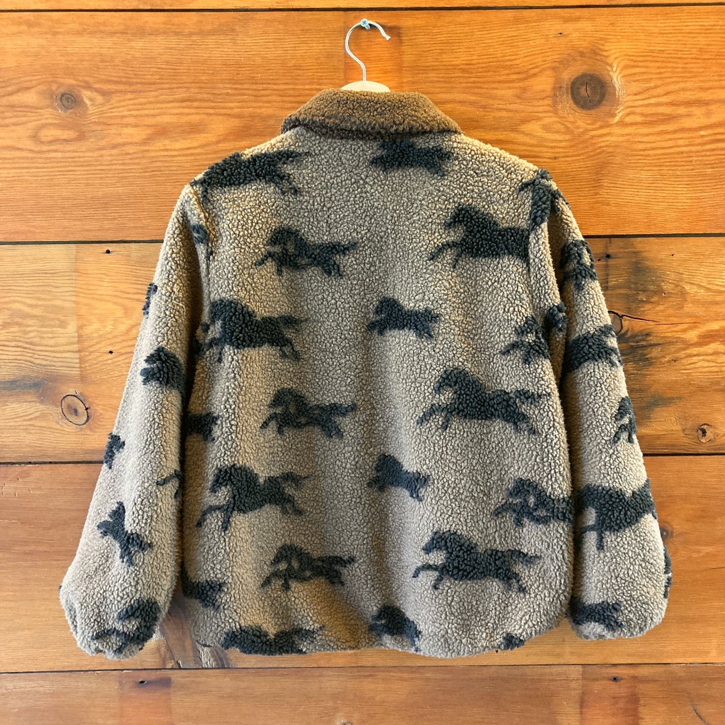 The Great Tan Teddy Black Horse Motif Print Pasture Jacket - Size 0 - 0312IG