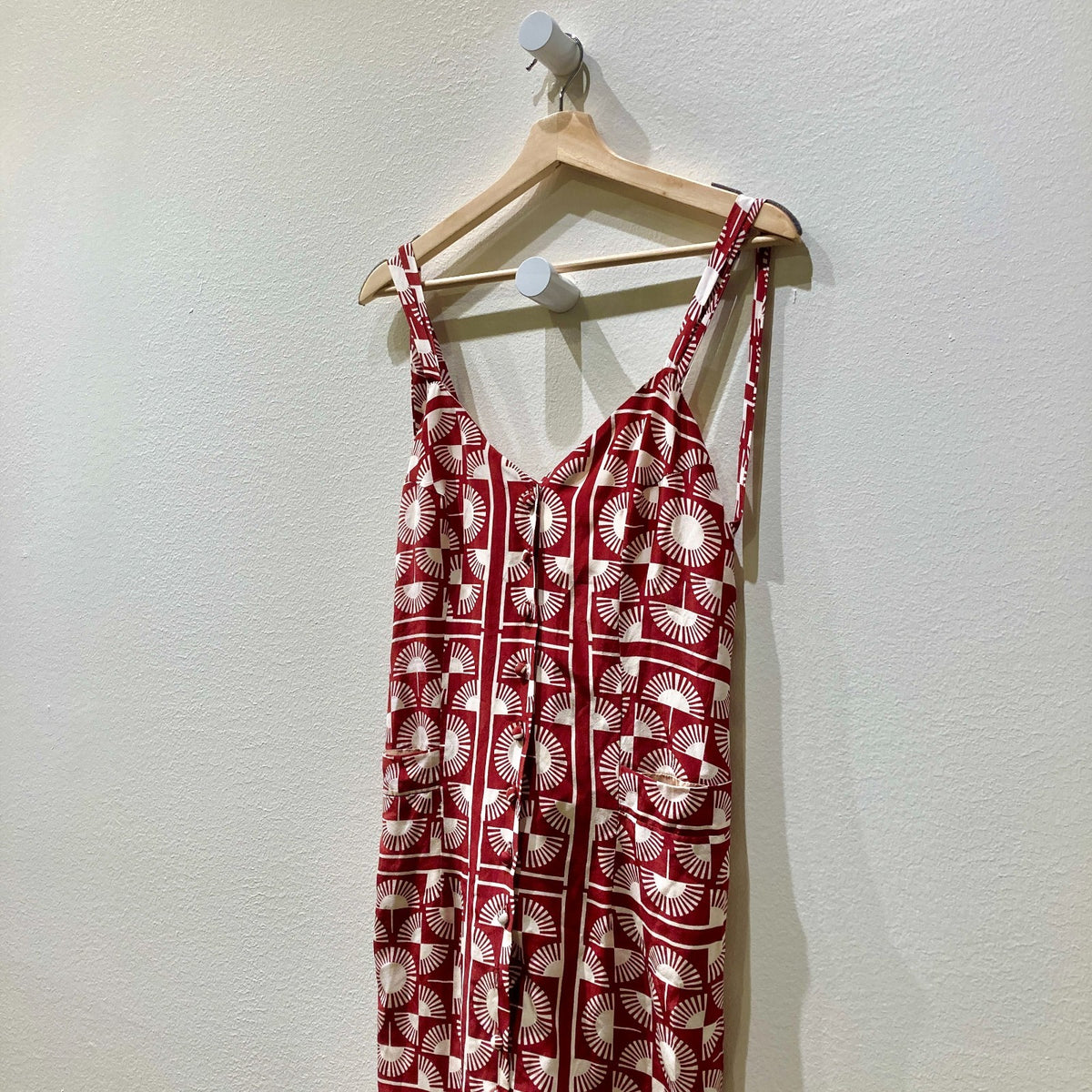 Stone Cold Fox Red White Scarf Print Silk Midi Dress - Size 1 / XS - 0312IG