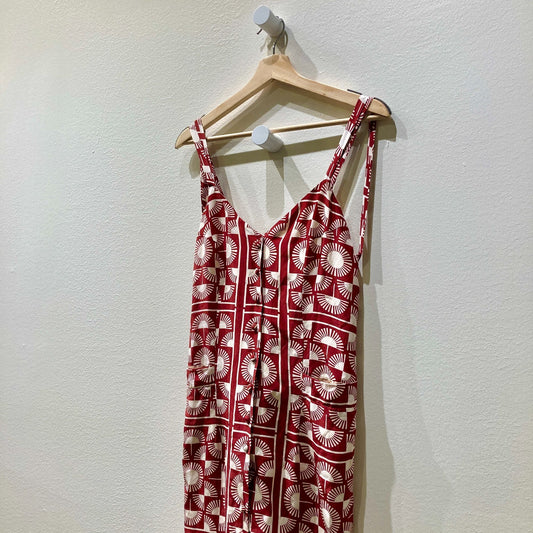 Stone Cold Fox Red White Scarf Print Silk Midi Dress - Size 1 / XS - 0312IG