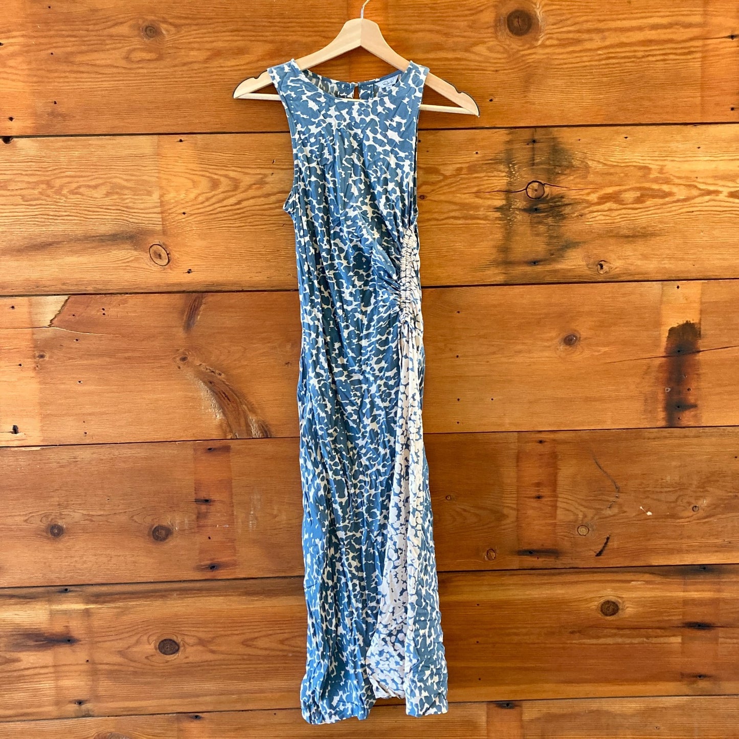 XS - Rails Blue & Cream Sleeveless Gabriella Ruched Drawstring Midi Dress 0121MB