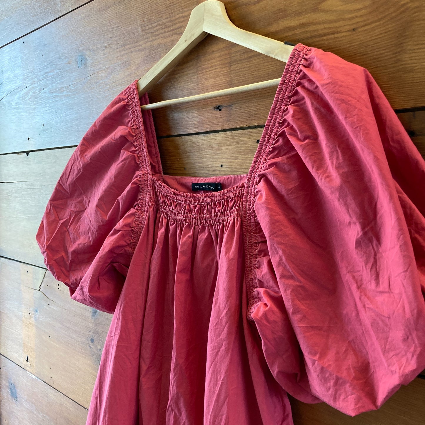 Magali Pascal Pink Puff Sleeve Mini Smocked Babydoll Dress - Size L - 1103ES