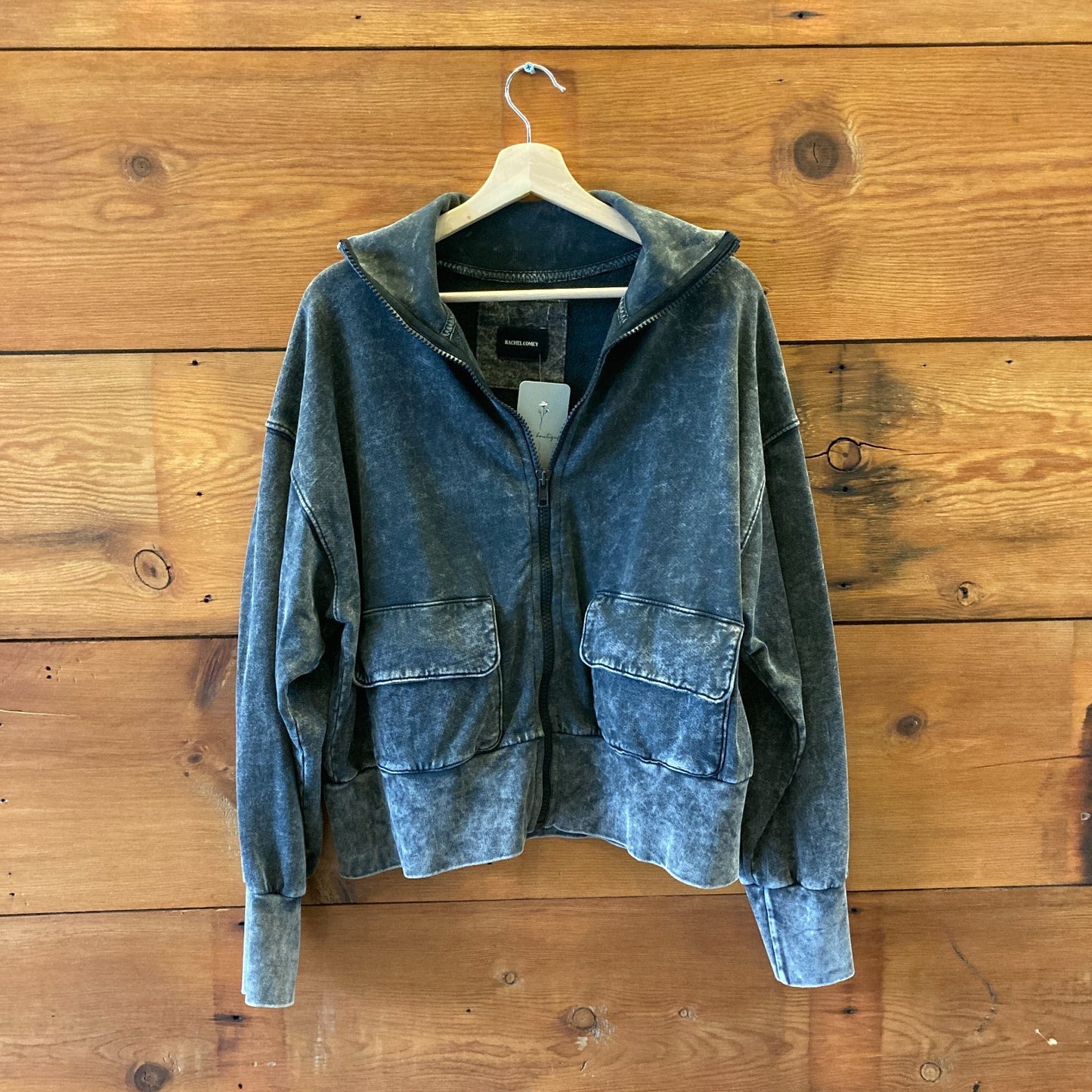 Rachel Comey Distressed Black Zip Front Slide Sweatshirt - Size M - 0204MP