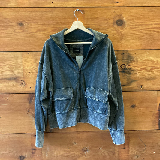 Rachel Comey Distressed Black Zip Front Slide Sweatshirt - Size M - 0204MP