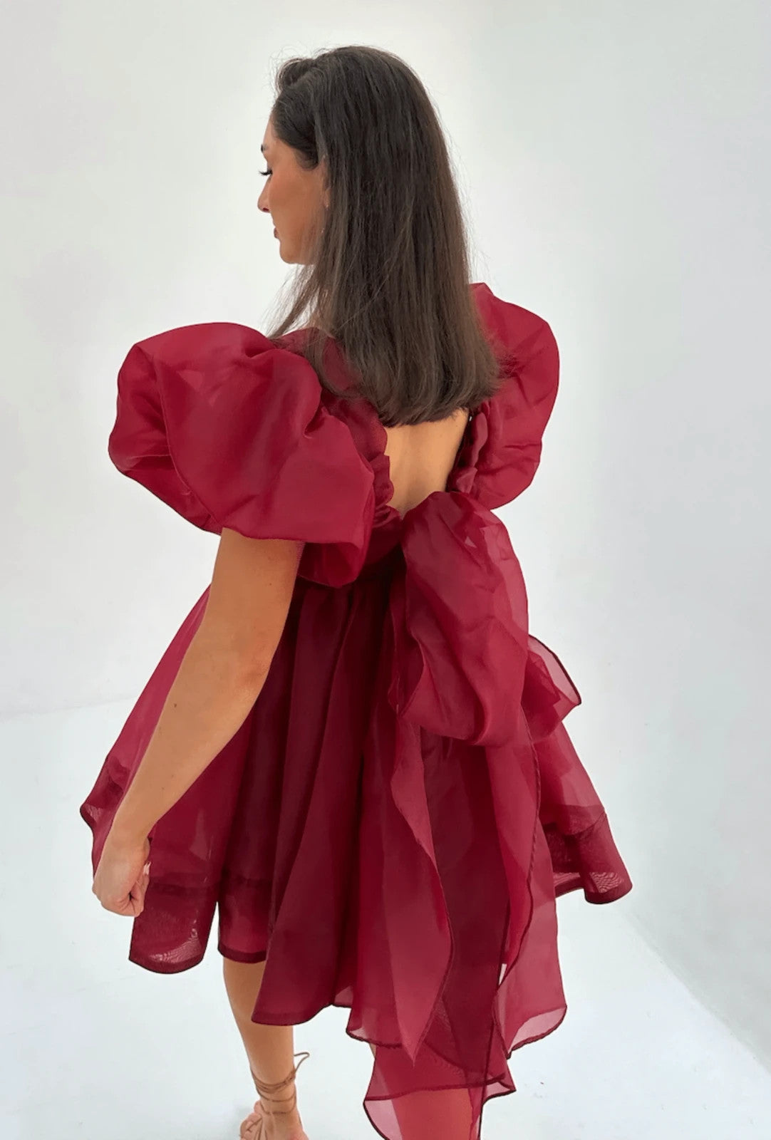 4 US / 8 - Aje. Burgundy Gretta Organza Tie-Detailed Gathered Mini Dress 1201LI