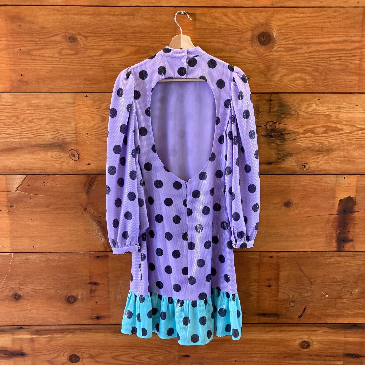 Olivia Rubin Purple Black Polka Dot Sequin Long Sleeve Dress - Size 4 - 0415AB