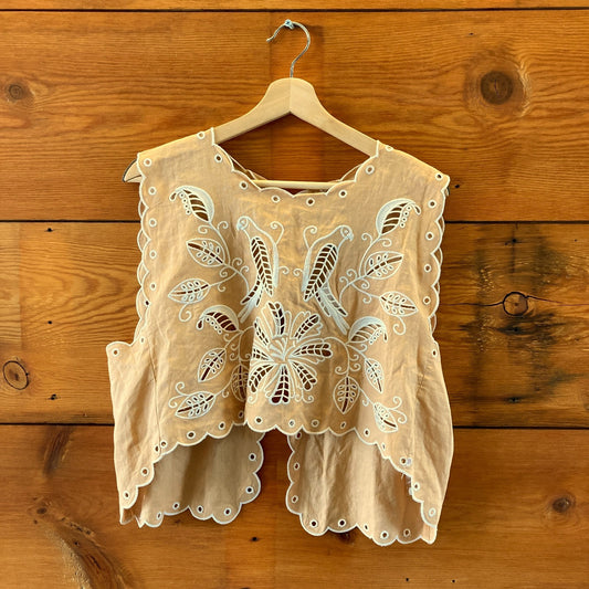 Farm Rio $175 Sand Richelieu Eyelet Embroidered Crop Tank Top - Size L - 0715DP