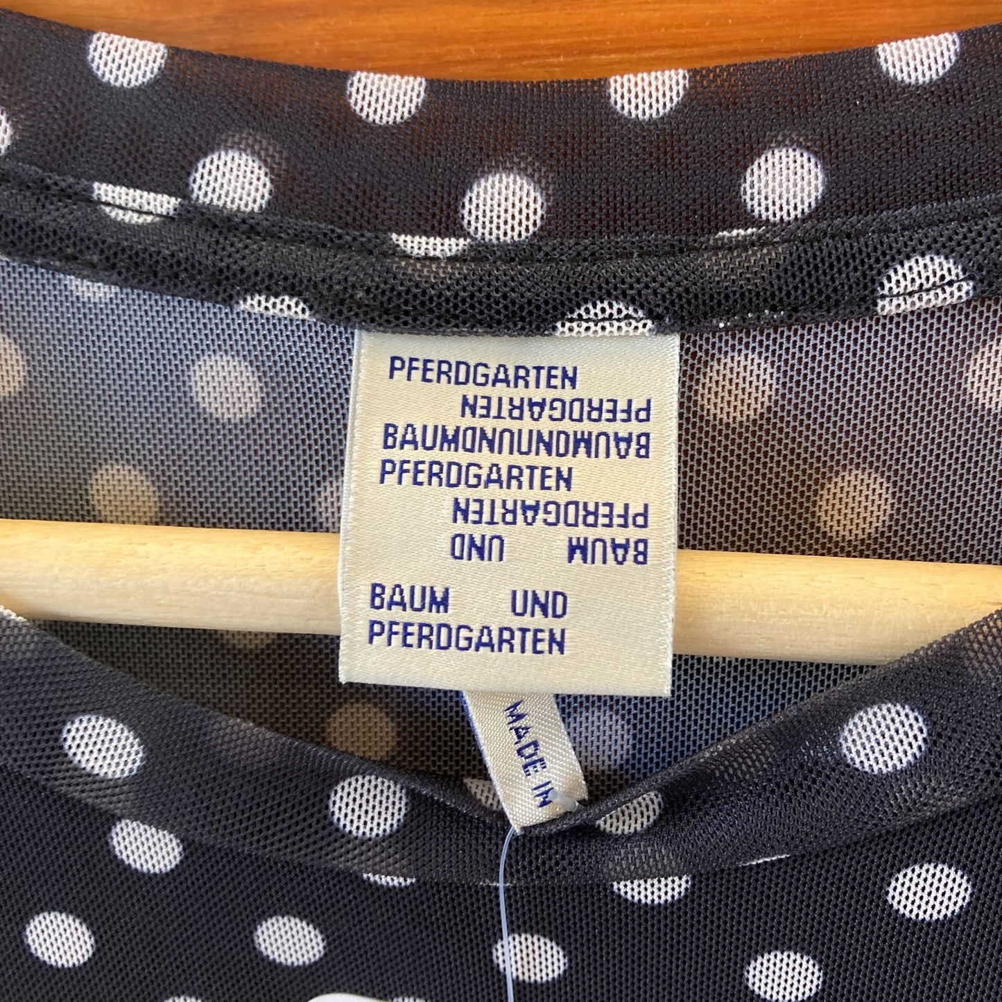 Baum & Pferdgarten Navy Blue Polka Dot Mesh Midi Length Dress - Size S - 1213SM