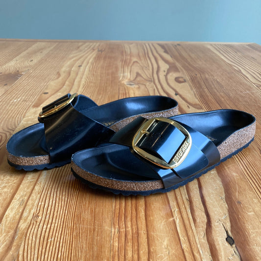 Birkenstock Black Big Buckle Madrid Sandals - 39 / 8.5 Narrow - NEW - 4427SC