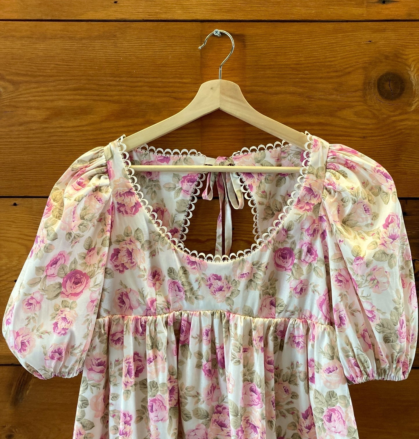 For Love & Lemons Pink Floral Milani Babydoll Mini Dress - Size L - 0521AB