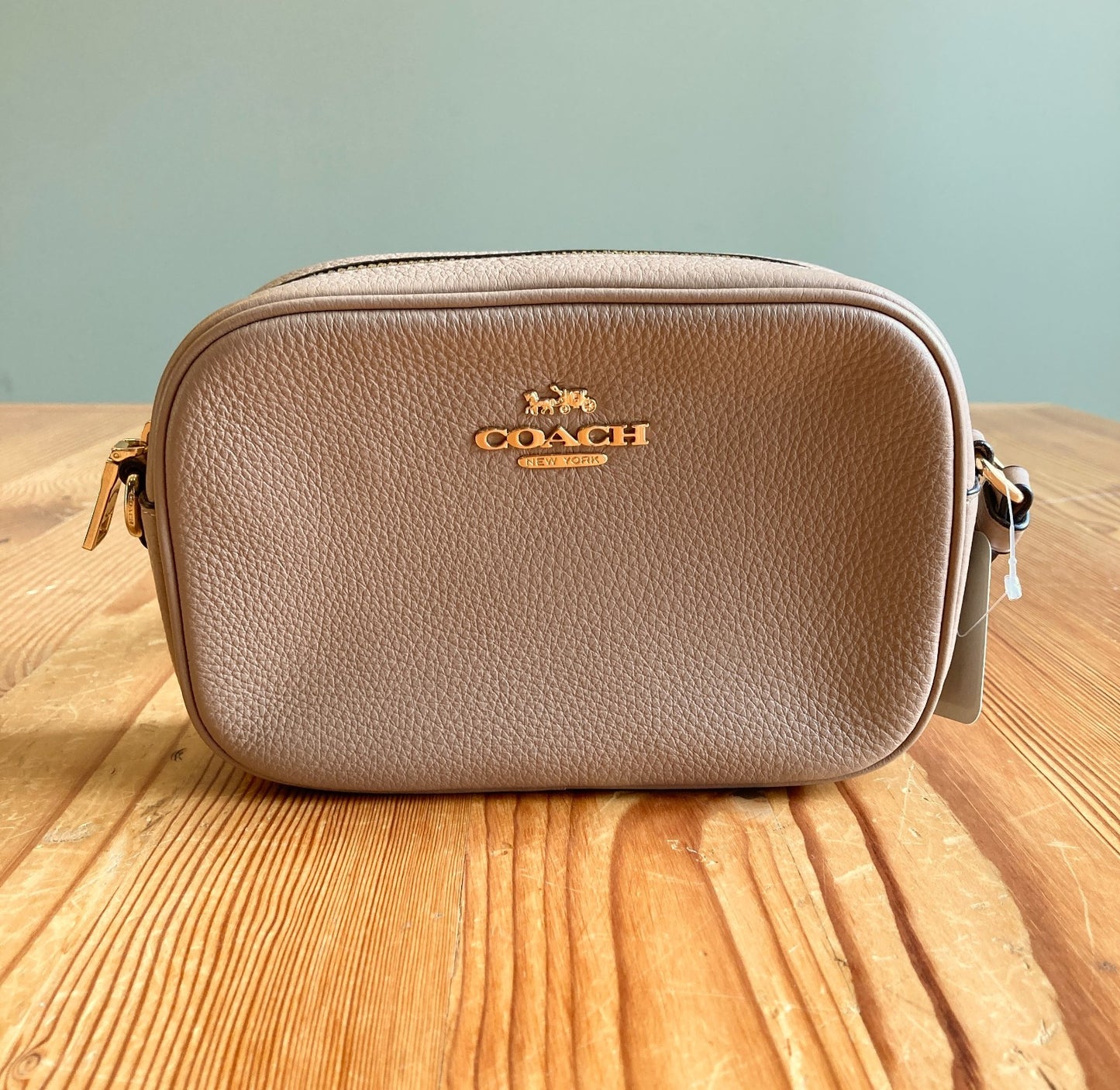 Coach Beige Pebbled Leather Crossbody Zip Top Mini Jamie Camera Bag - 0422MH