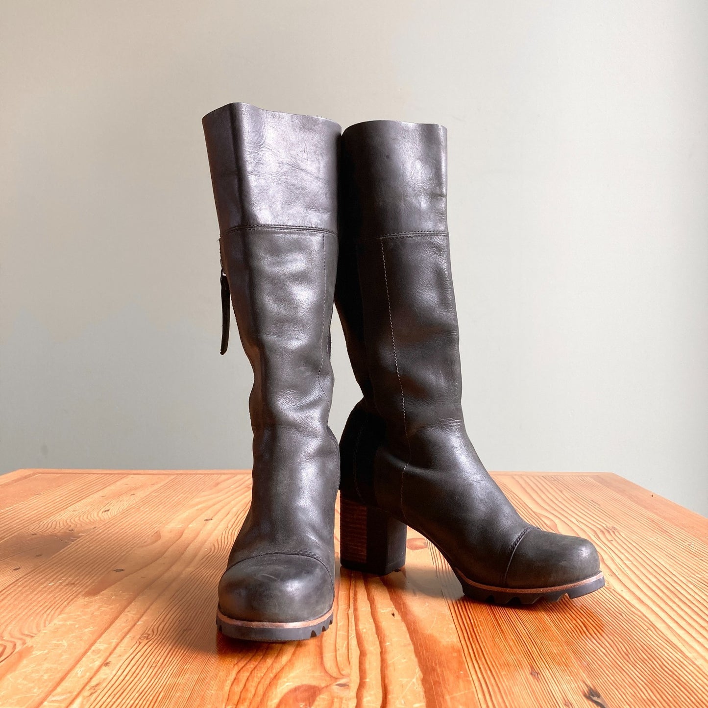 8.5 - Sorel Black Leather Suede Waterproof Addington Tall Heeled Boots 0830QL