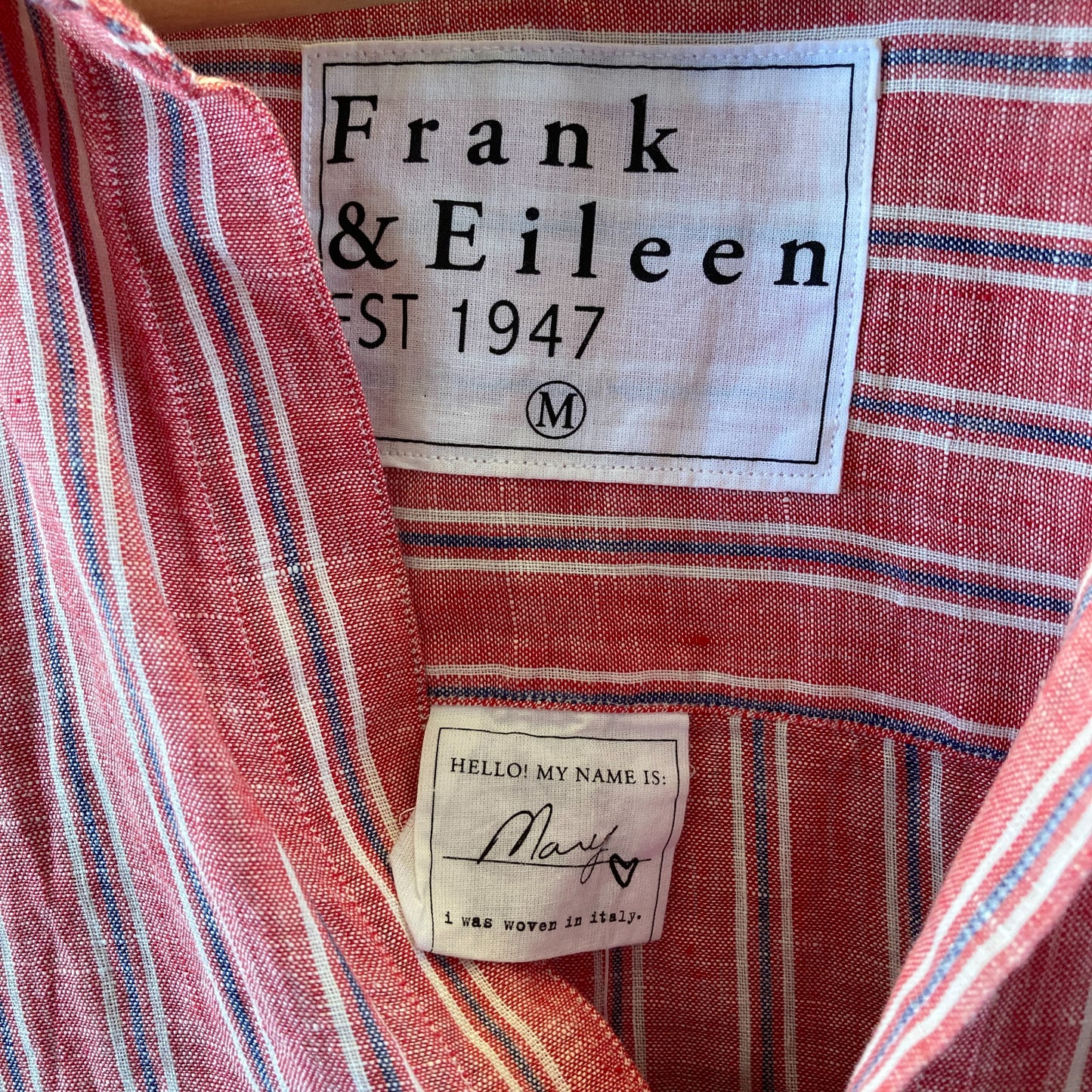 Frank & Eileen Red Striped Linen Button Up Mary Shirt Dress - Size M - 0413AT
