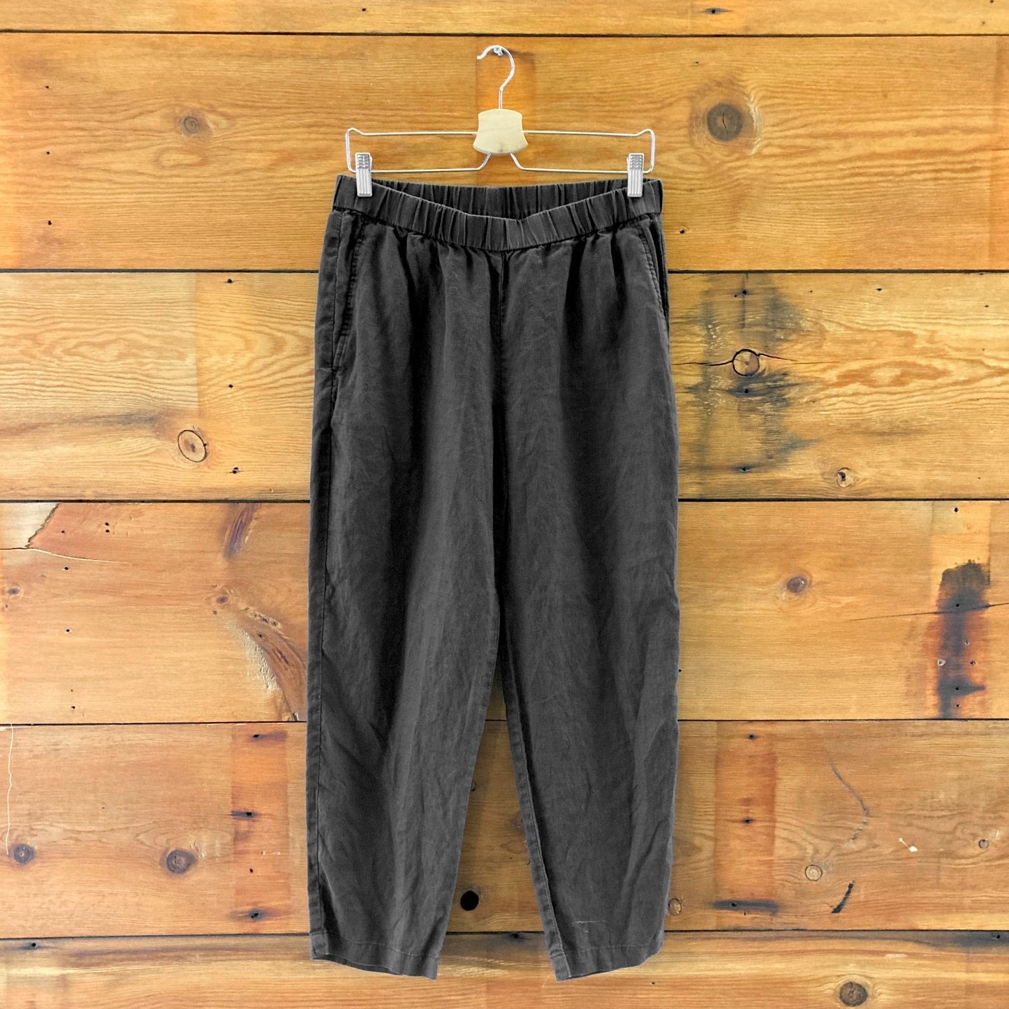 Eileen Fisher Black Organic Linen Pull-On Elastic Waist Pants - Size S - 0929LL