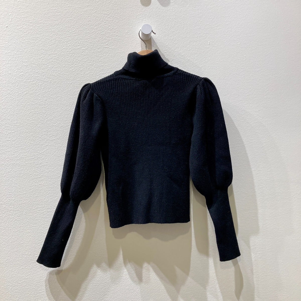 Farm Rio Black Ribbed Knit Turtleneck Puff Sleeve Sweater - Size S - 0516MH
