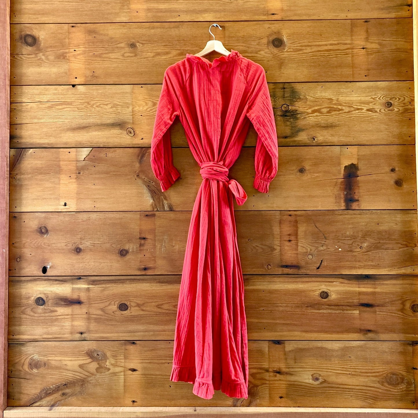 Rhode Resort $199 Red Ruffle Jagger Cotton Wrap Dress - Size S - 0316CK
