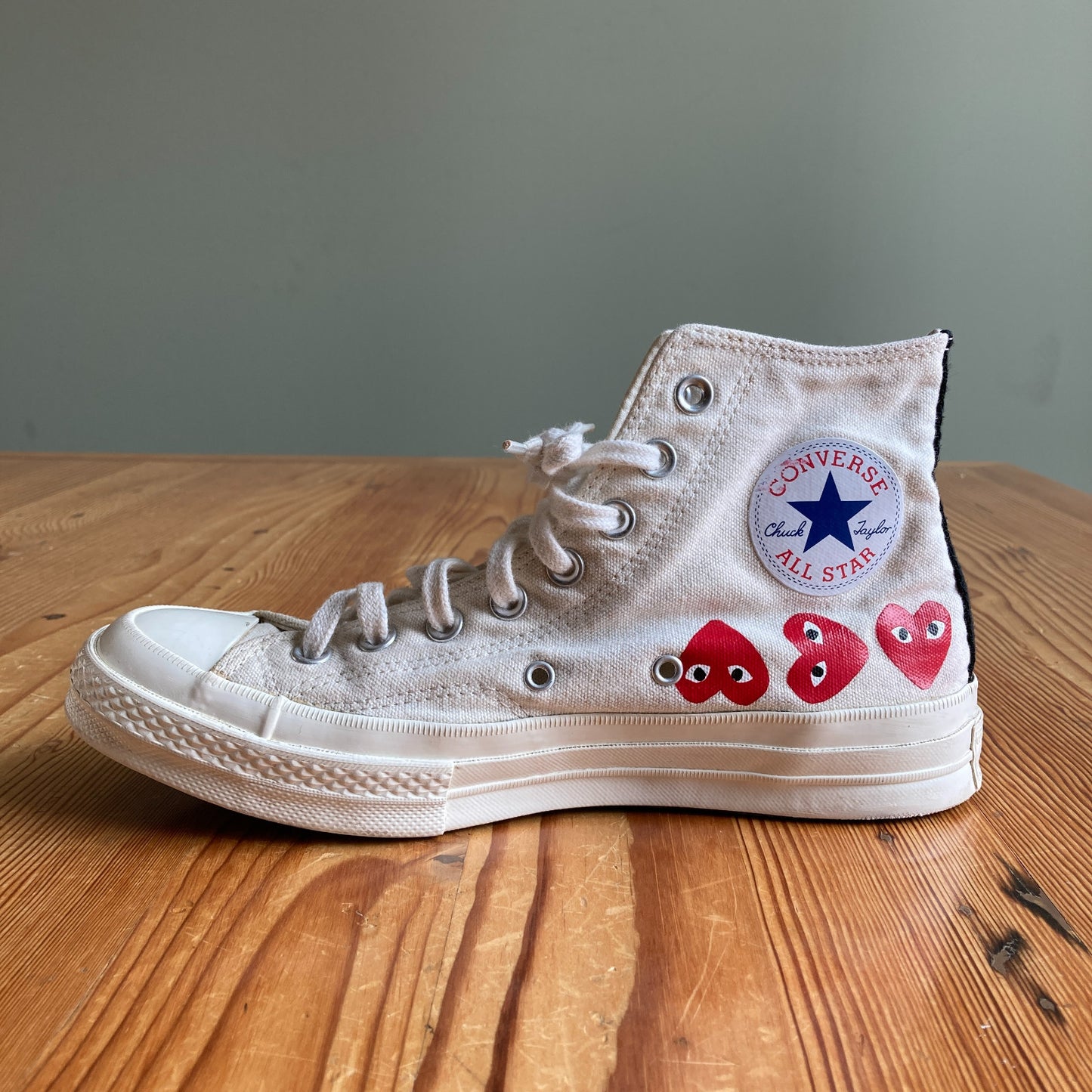 Converse X Play Comme Des Garcons White High Multi Heart Shoes - Size 9 - 0709EH