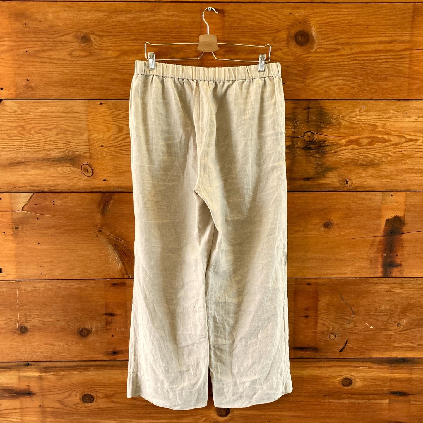 Eileen Fisher Natural Linen Elastic Waist Wide Leg Pants - Size M - 0807RP