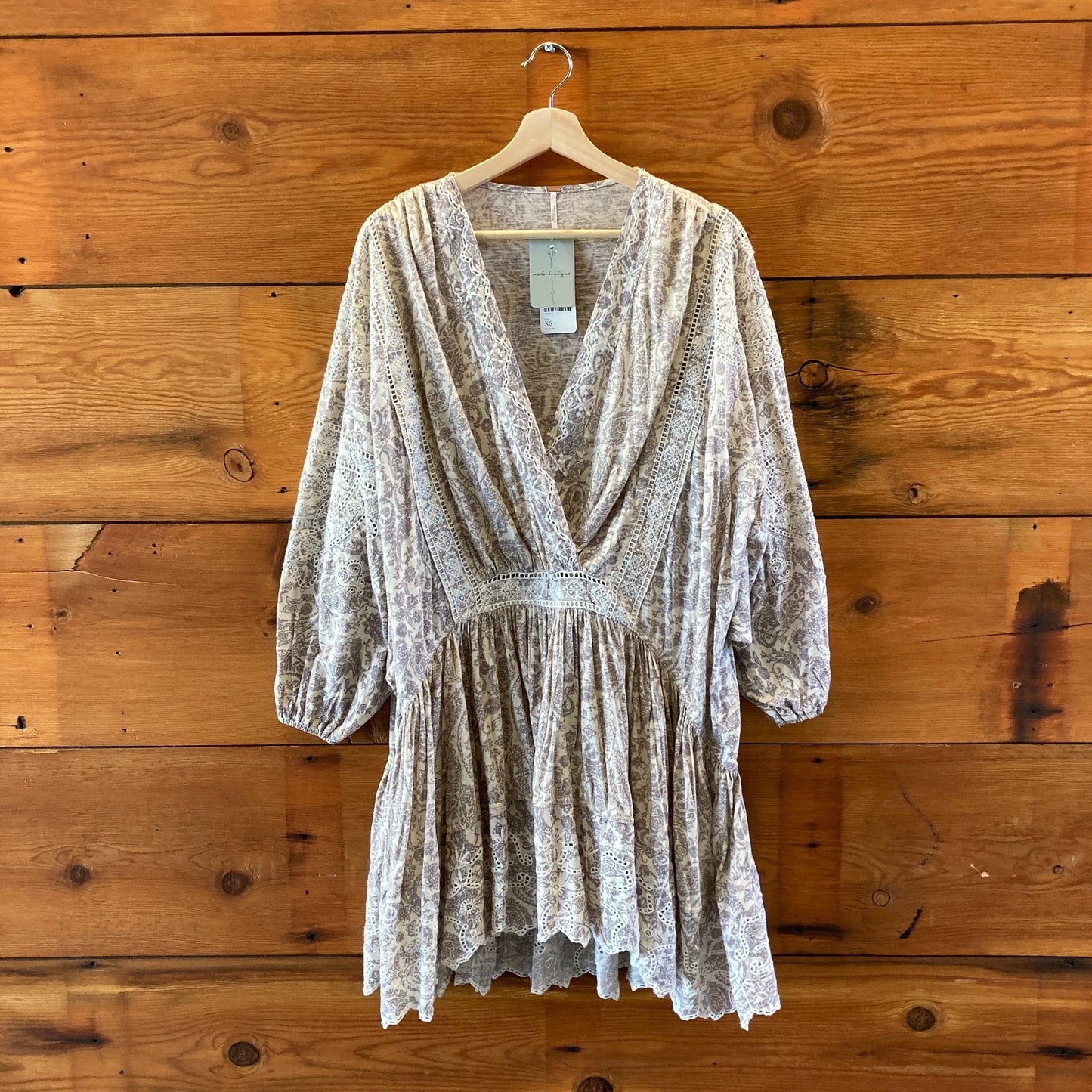 Free People $148 Tan Patterned Oversized Knit Dress - Size XS - NEW - 1122CT
